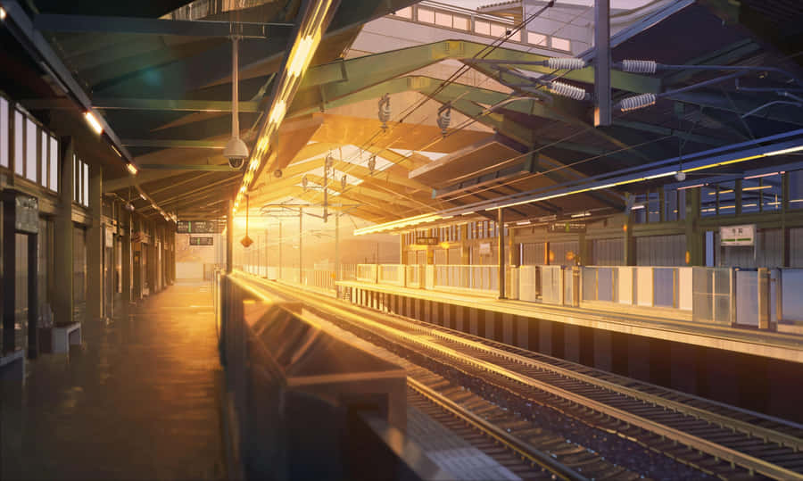 Sunset Glow Train Station Platform Wallpaper