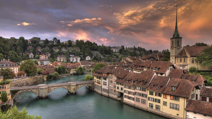 Sunset Over Bern Switzerland Wallpaper
