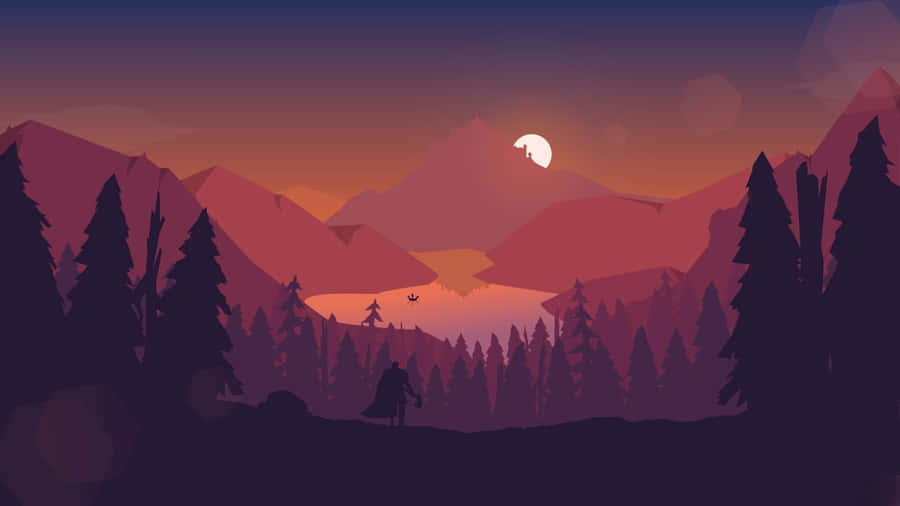 Sunset Over Cartoon Mountain Wallpaper