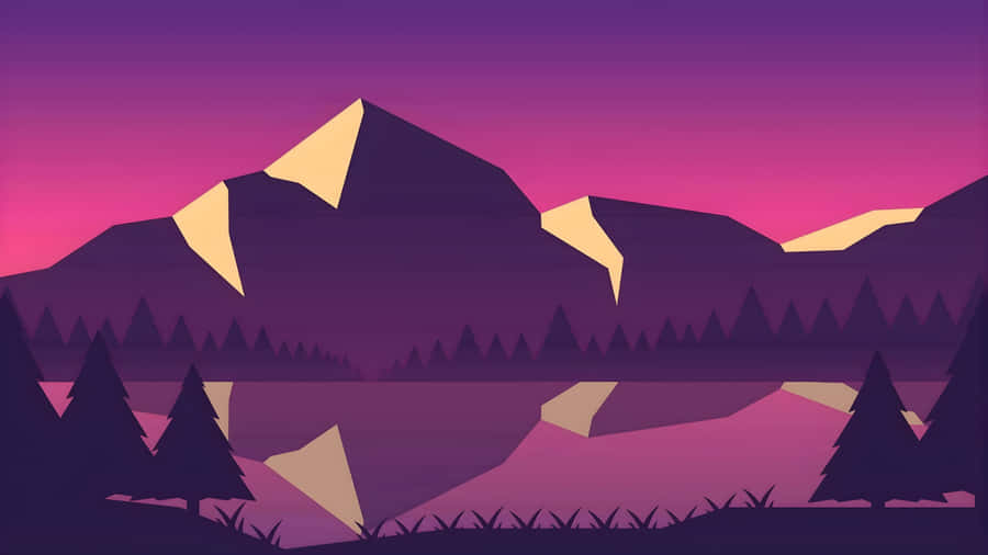 Sunset Over Cartoon Mountain Wallpaper