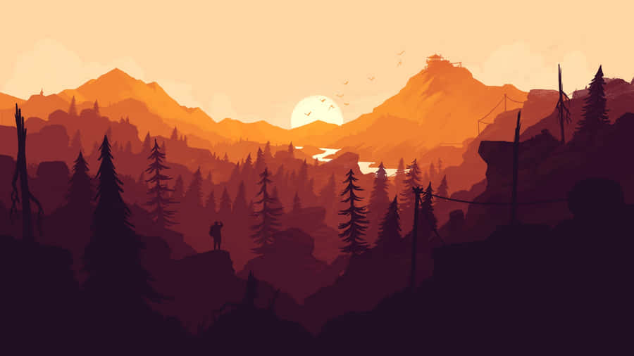 Sunset Over Cartoon Mountains Wallpaper