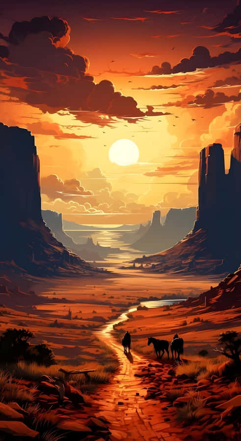 Sunset Over Desert Canyon Wallpaper