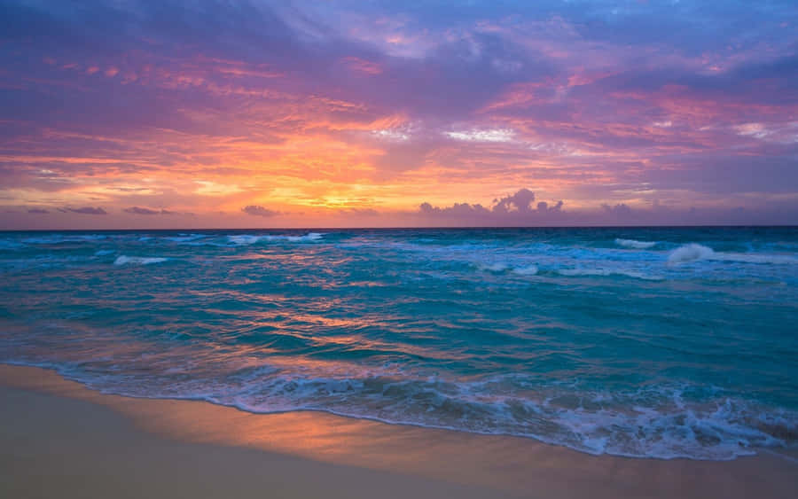 Sunset_ Over_ Turquoise_ Waves_4 K_ U H D Wallpaper