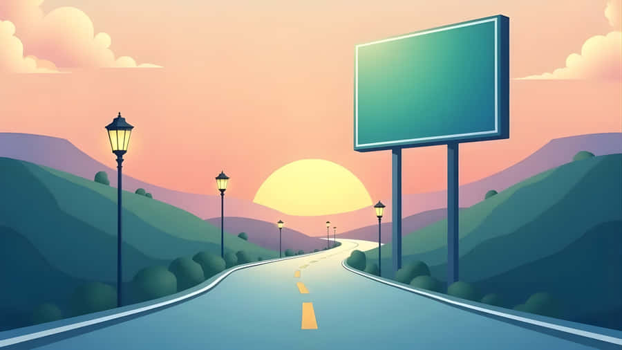 Sunset Road With Billboard Wallpaper