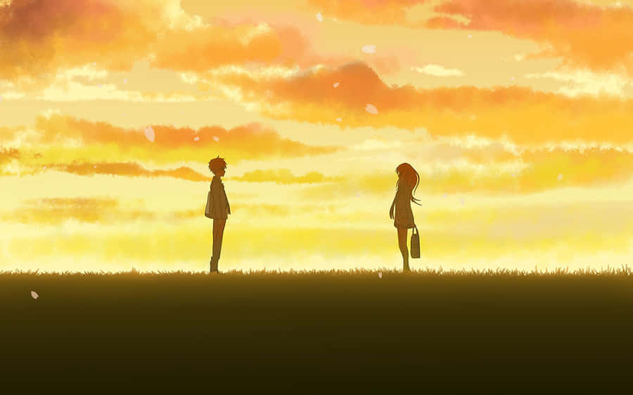 Sunset Silhouettes Anime Scene Wallpaper