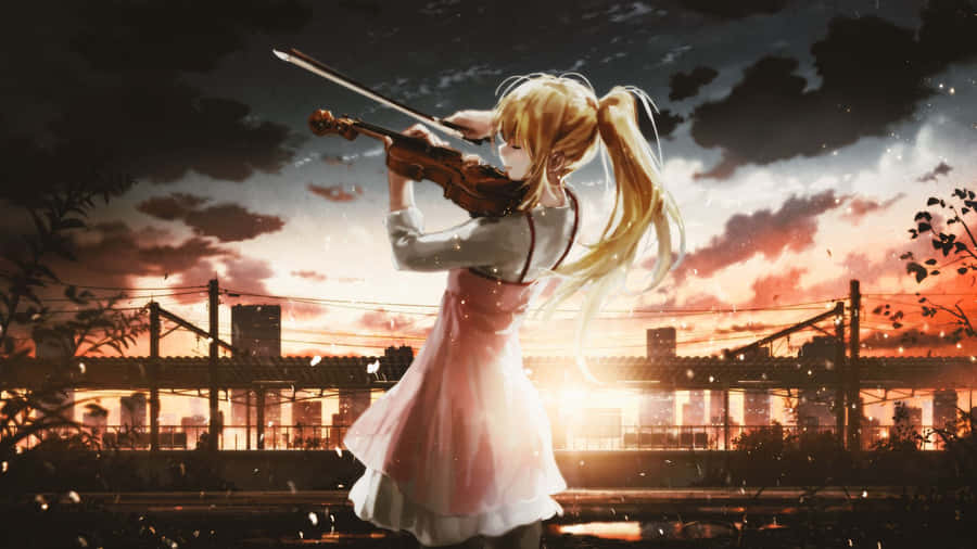 Sunset Violin Performance Anime Wallpaper