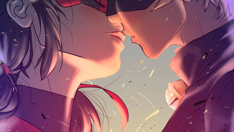 Superheroes Ladybug And Cat Noir Kiss Wallpaper