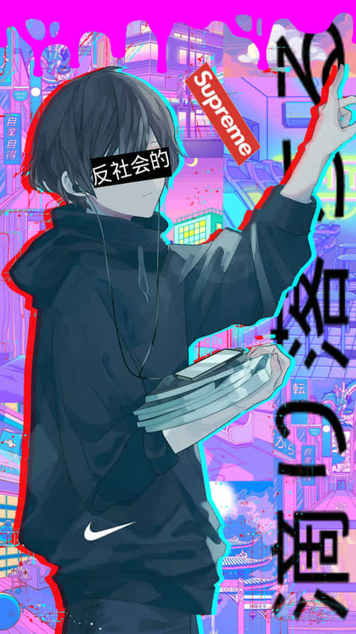 Supreme Anime Character Urban Backdrop Wallpaper