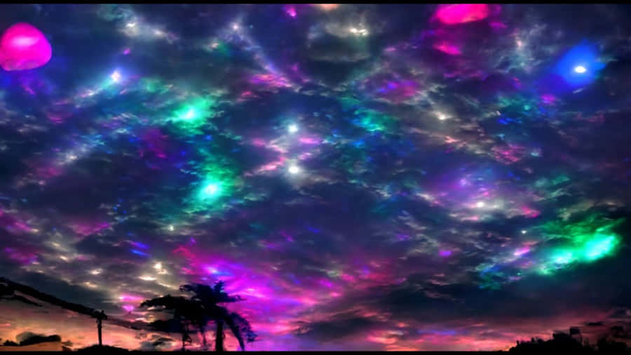 Surreal Dreamscape: Trippy Sky Over A Mysterious Landscape Wallpaper