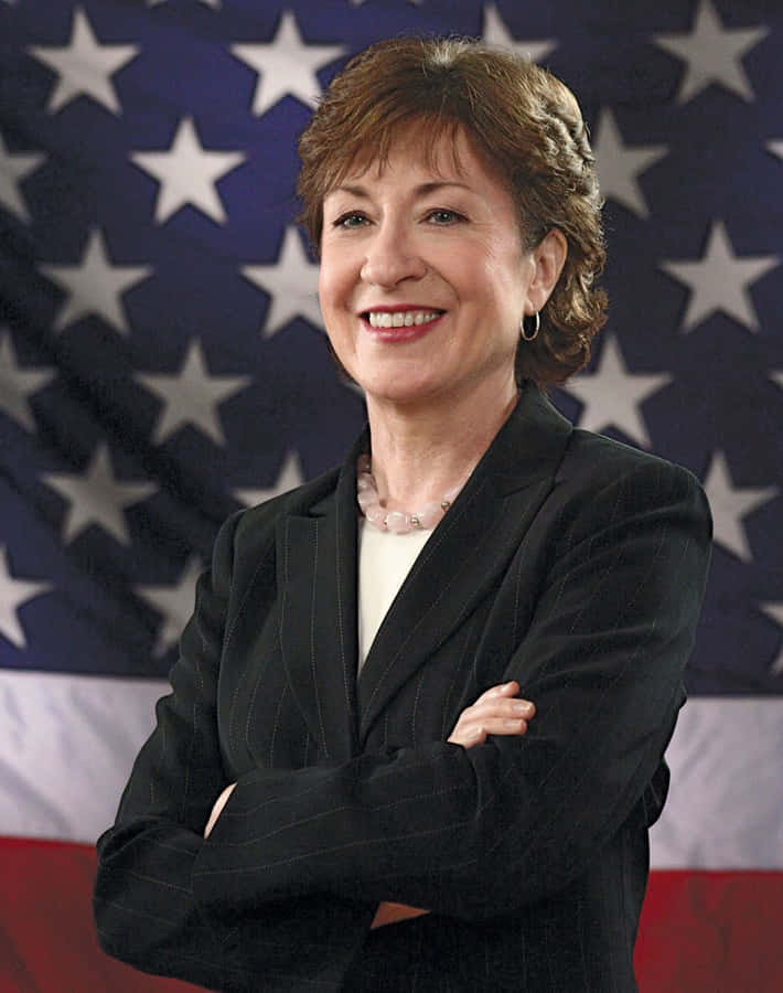 Susan Collins Portrait With Us Flag Wallpaper