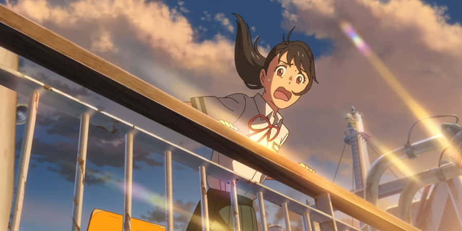 Suzume Looking Astonishedon Bridge Wallpaper