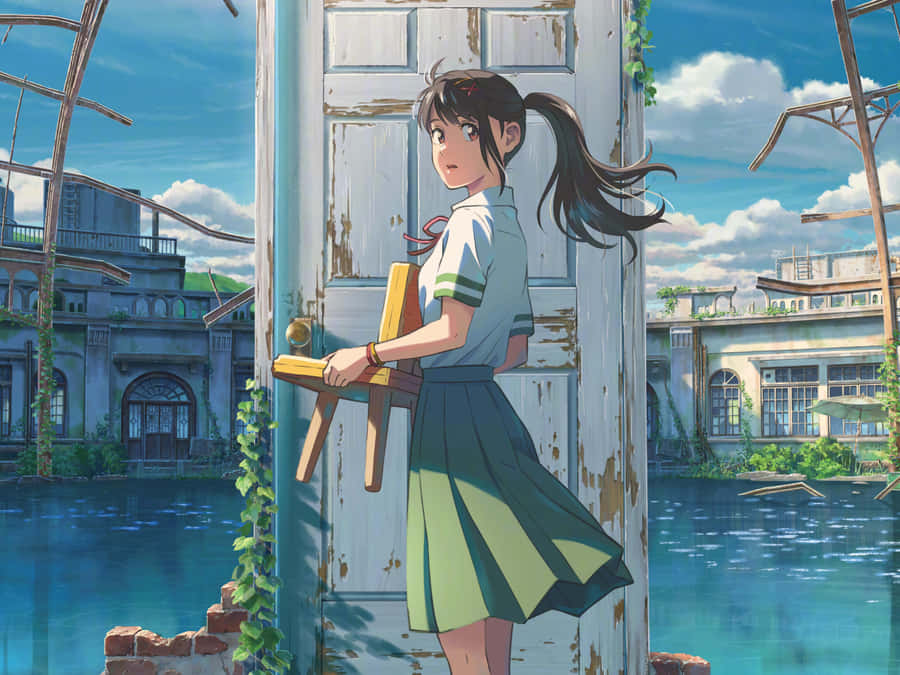 Suzume No Tojimari Character By Door Wallpaper