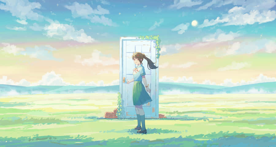 Suzume No Tojimari Doorwayin Meadow Wallpaper