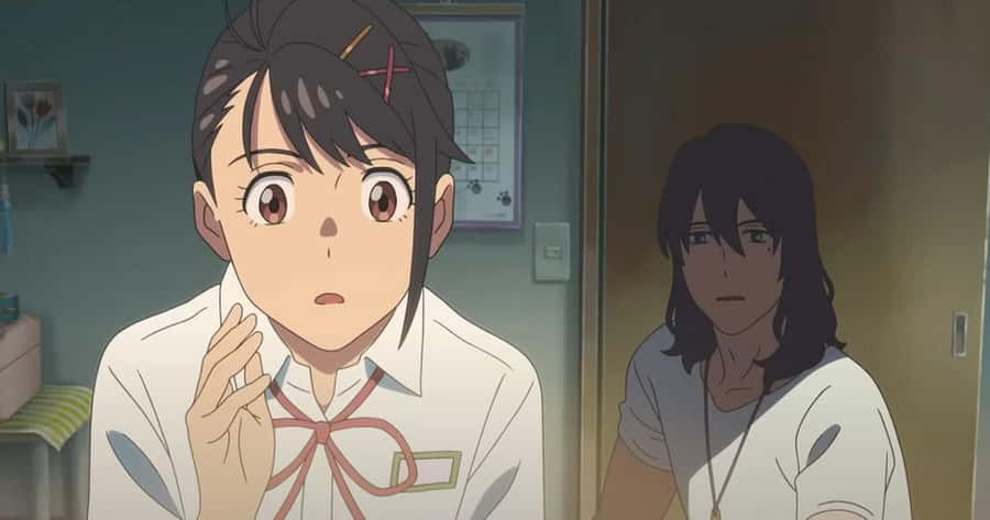 Suzume Surprised Reaction Anime Scene Wallpaper