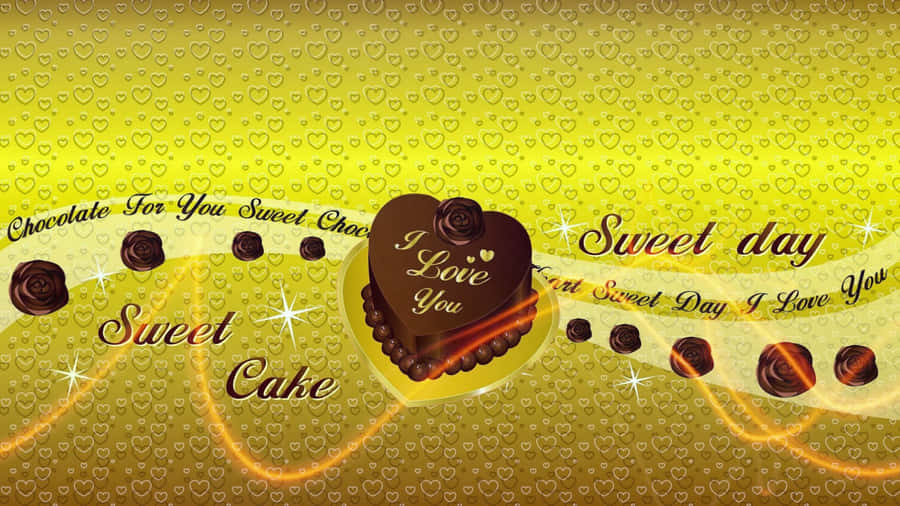 Sweetest Day Chocolate Cake Heart Design Wallpaper