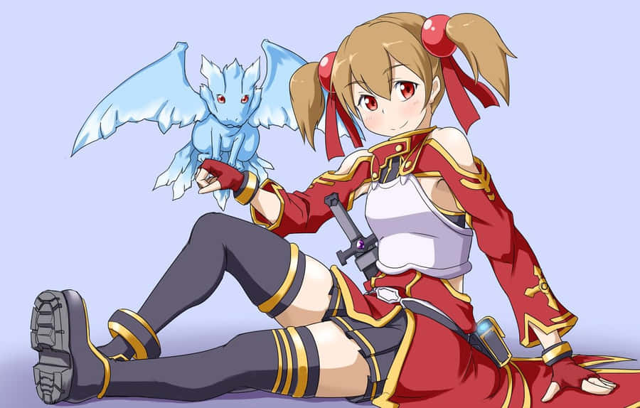 Sword Art Online's Silica - A Young Beast-tamer Ready For Adventure Wallpaper