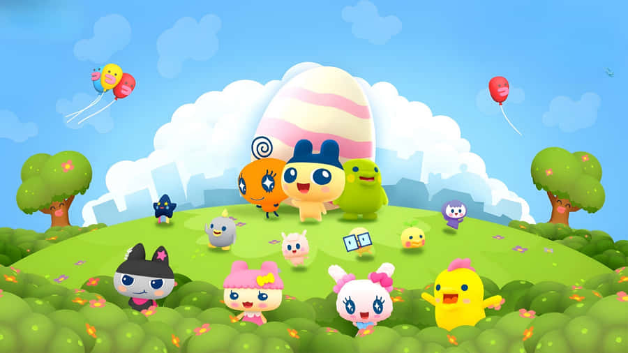 Tamagotchi Characters In Garden Wallpaper