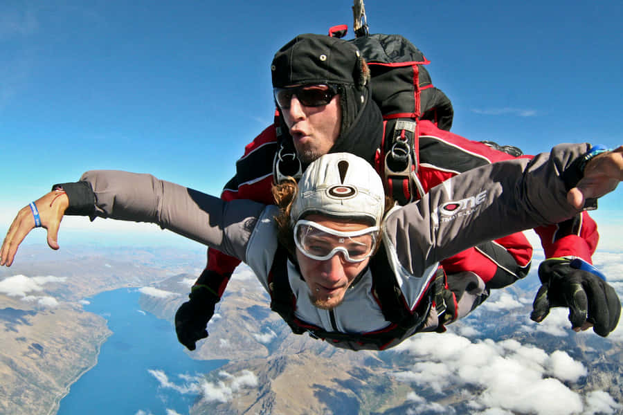 Tandem Skydiving Closeup Shot Wallpaper