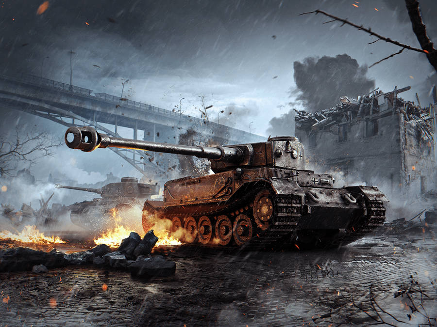 Tank In Urban Battlefield Wallpaper
