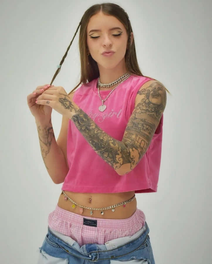 Tattooed Womanin Pink Top Wallpaper