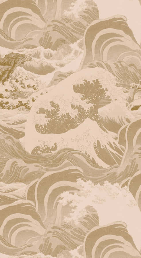 Taupe Ocean Wave Pattern Wallpaper