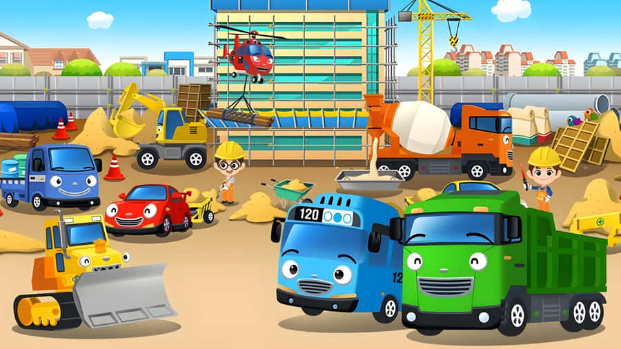 Tayo And Friends At Construction Site Wallpaper