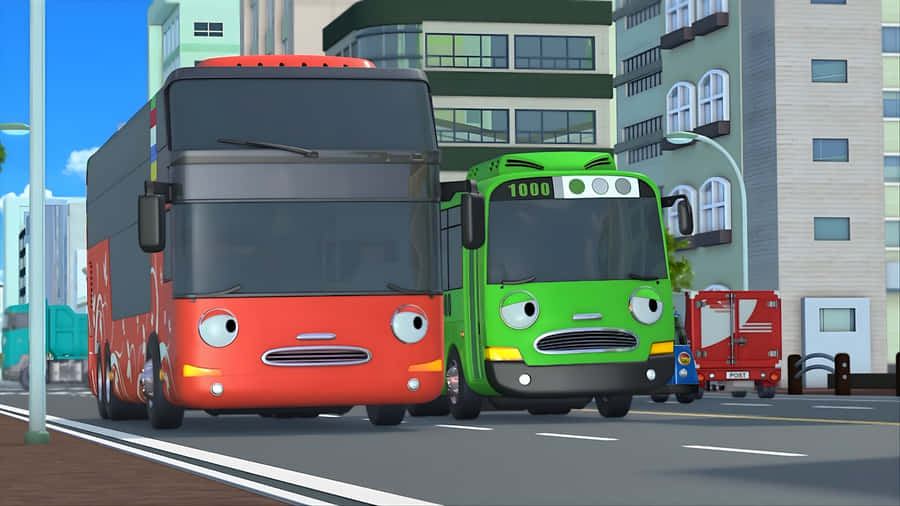 Tayo And Friends On Road Wallpaper