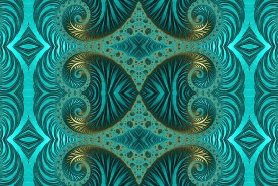 Teal Gold Fractal Pattern Wallpaper