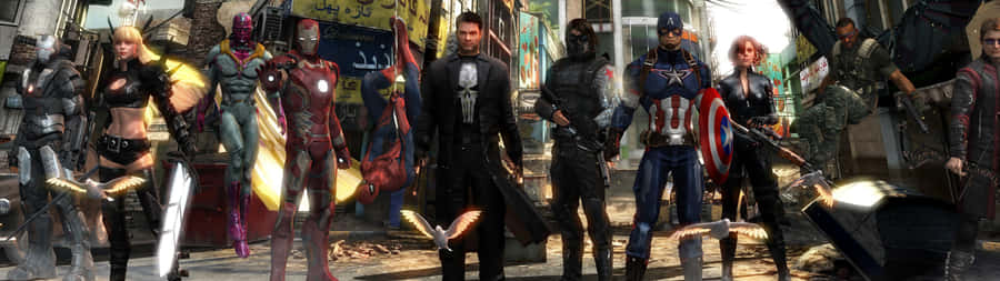 Team Up In Style With An Avengers Dual Screen Wallpaper Wallpaper