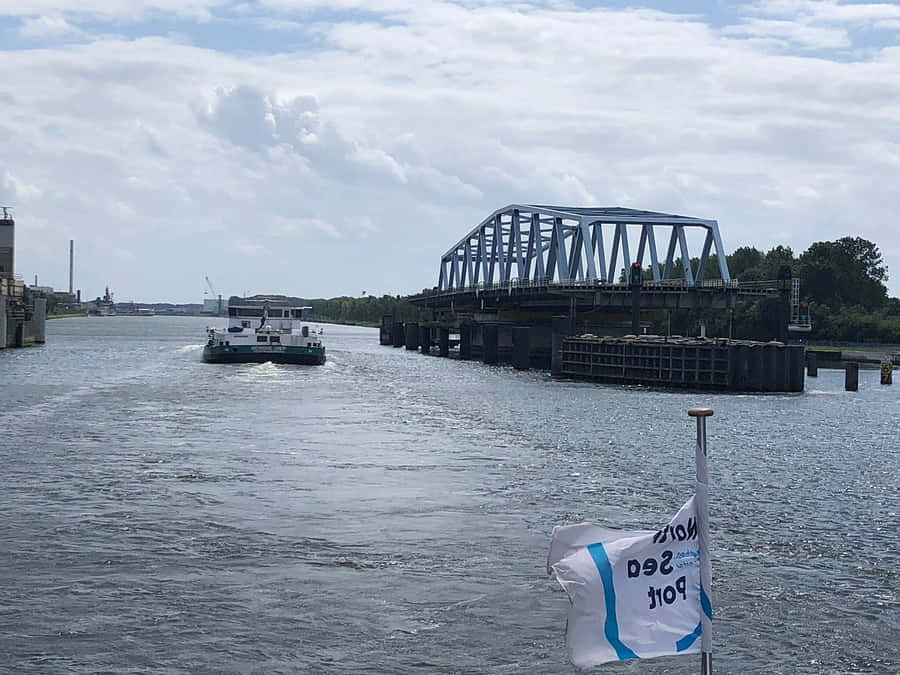 Terneuzen Canal Bridgeand Boat Wallpaper