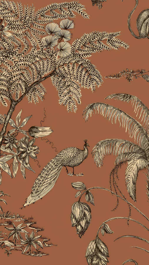 Terracotta Tropical Botanical Design Wallpaper