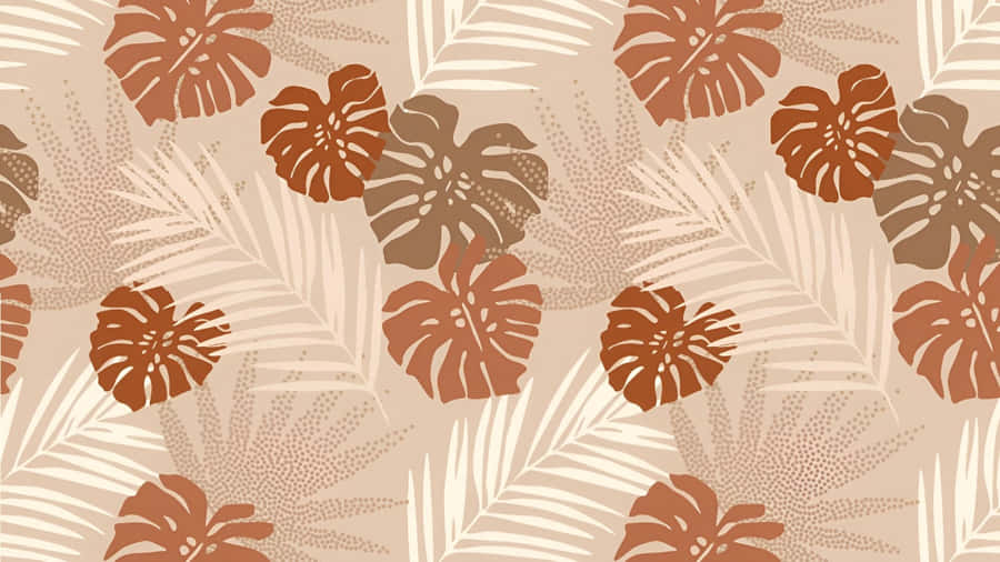 Terracotta Tropical Leaf Pattern Wallpaper
