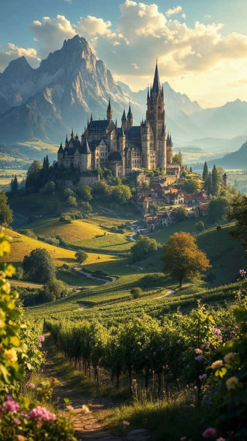 Terrasen Majestic Castle Landscape Wallpaper
