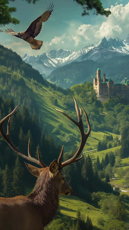 Terrasen Wildlife And Castle Wallpaper