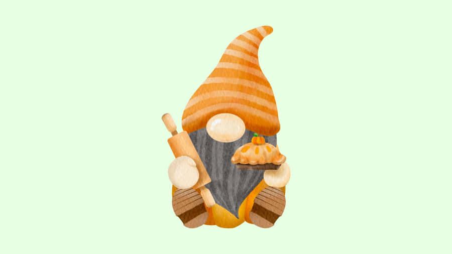 Thanksgiving Gnome Holding Pie Wallpaper