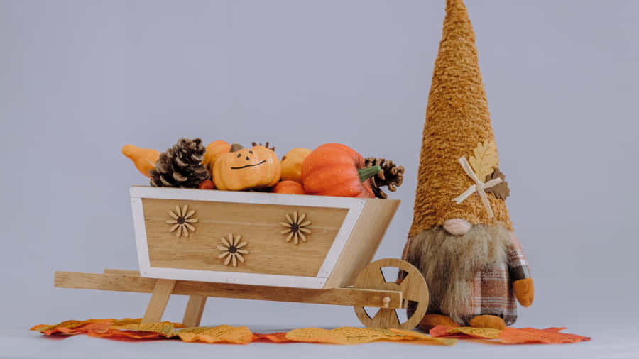 Thanksgiving Gnome With Harvest Cart Wallpaper