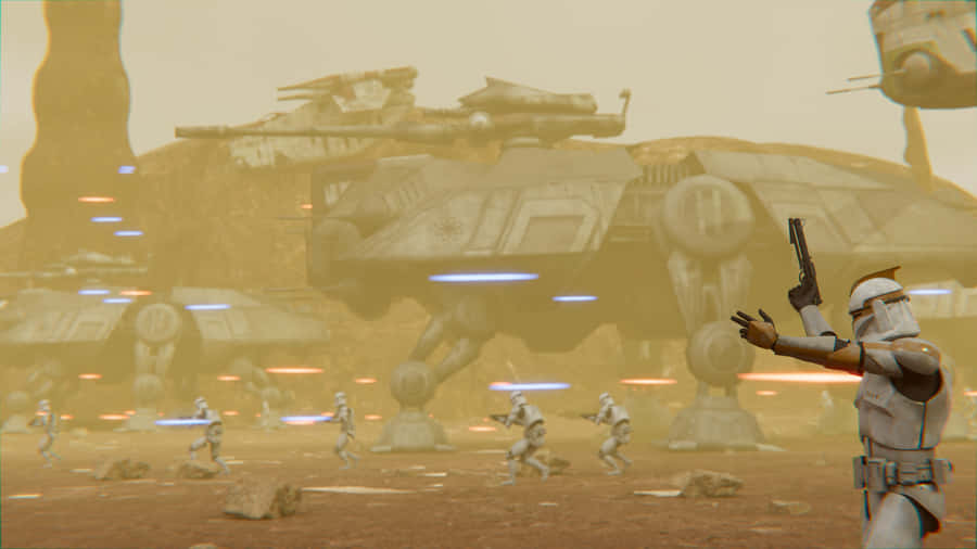 The Battle Of Geonosis During The Clone Wars Wallpaper