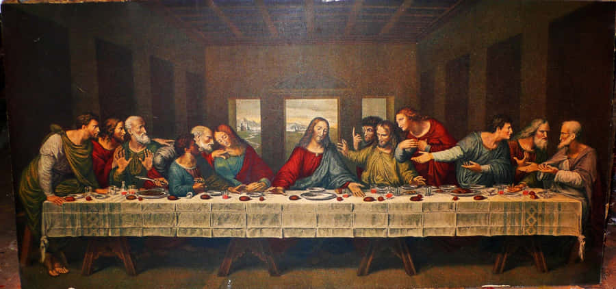 The Iconic Last Supper Painting By Leonardo Da Vinci Wallpaper