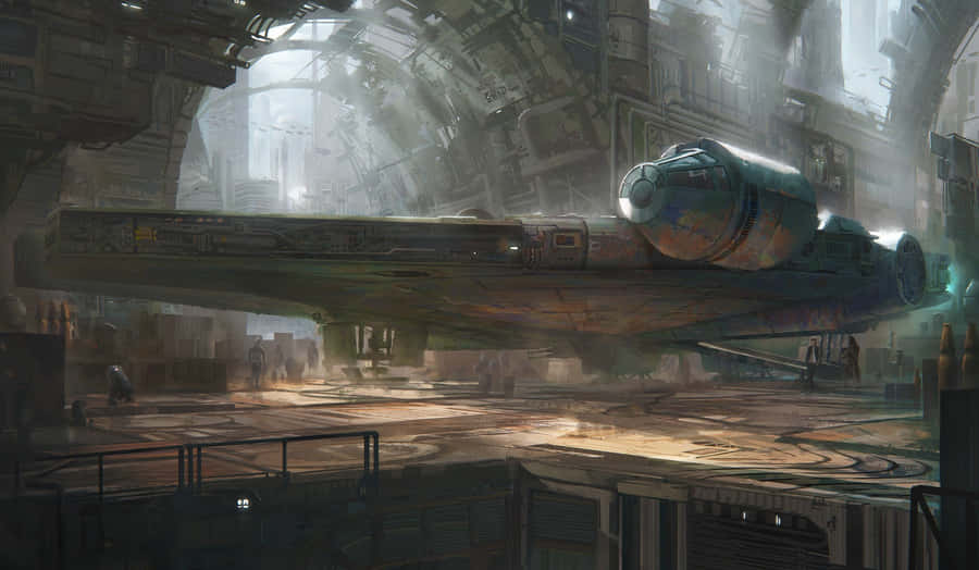 The Iconic Millenium Falcon Hovering Above The Skies Wallpaper