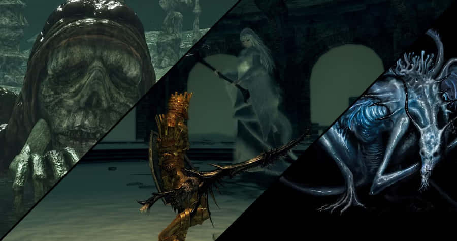 The Intense Battle With A Fearsome Dark Souls Boss Wallpaper