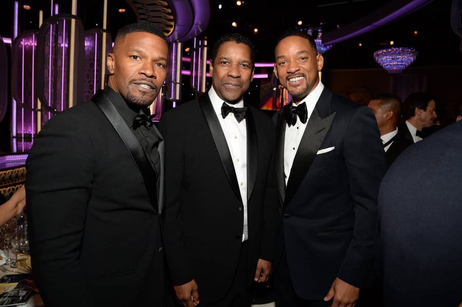 The Legendary Jamie Foxx With Will Smith And Denzel Washington Wallpaper