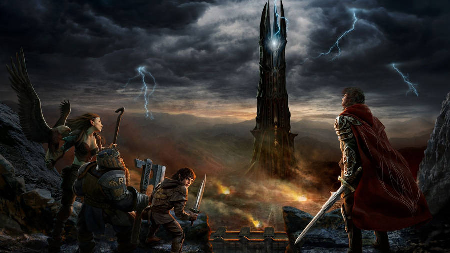 The Lord Of The Rings - A Tower With A Group Of People Wallpaper