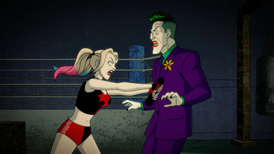The Mad Lovers - Harley Quinn And Joker In A Classic Cartoon Style Wallpaper