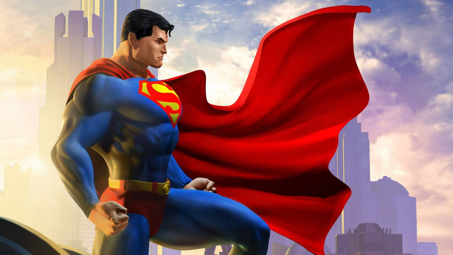 The Man Of Steel Soars Over The City Wallpaper