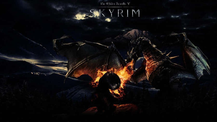 The Mighty Dragonborn Faces A Fierce Dragon In Skyrim Wallpaper