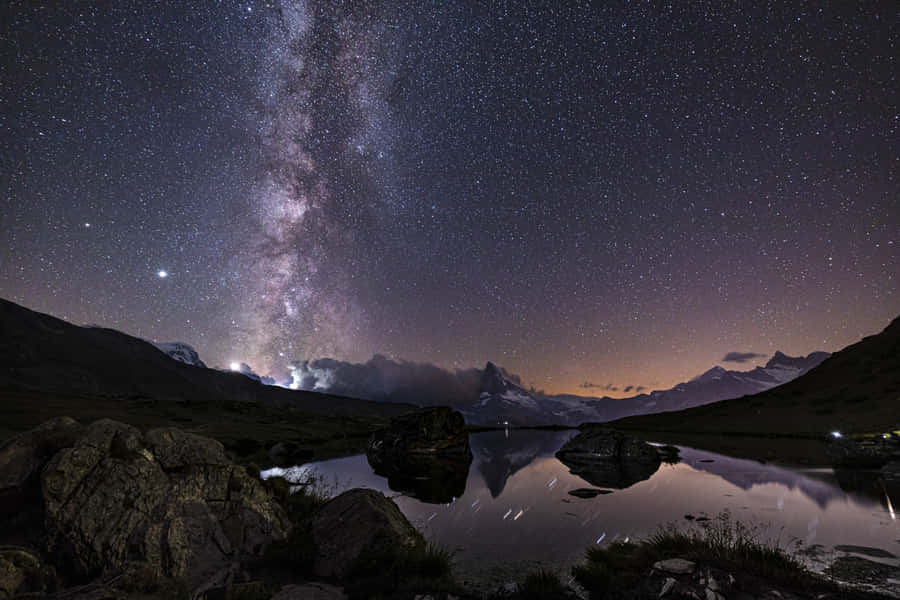 The Milky Above A Lake And Mountains Wallpaper