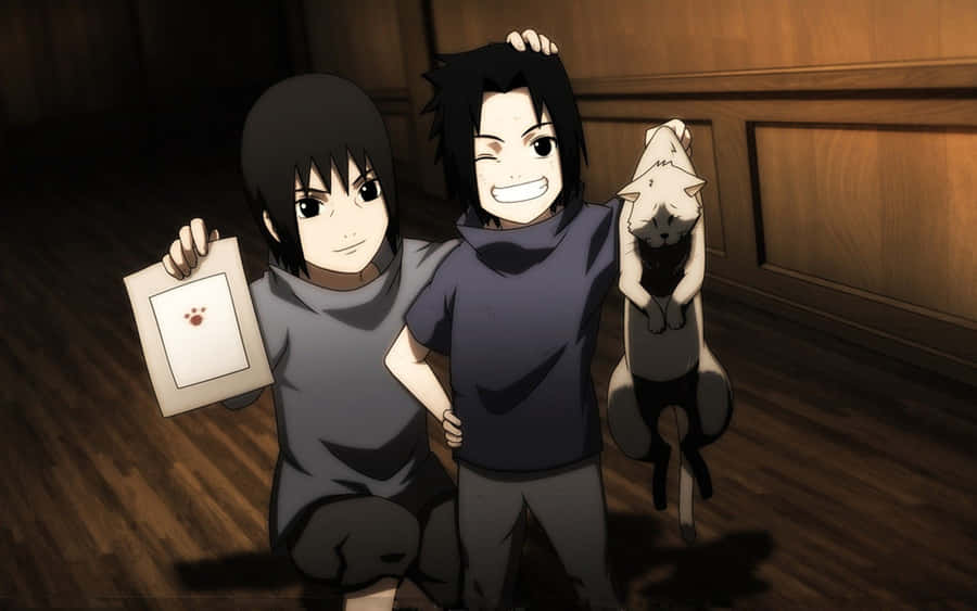 The Powerful Bond Between Sasuke And Itachi Uchiha With The Nine-tailed Fox In The Background. Wallpaper