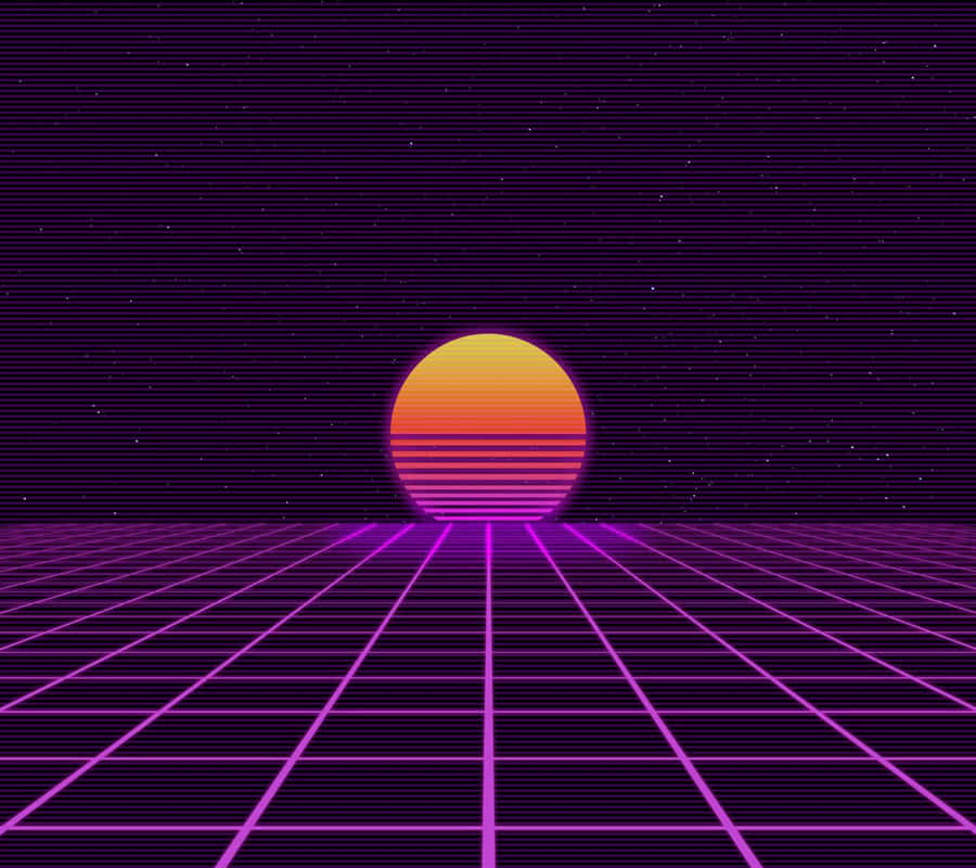 The Sky Reflects An Orange, Red, And Yellow Hue As The Sun Sets Over A Dreamy Retro Landscape. Wallpaper