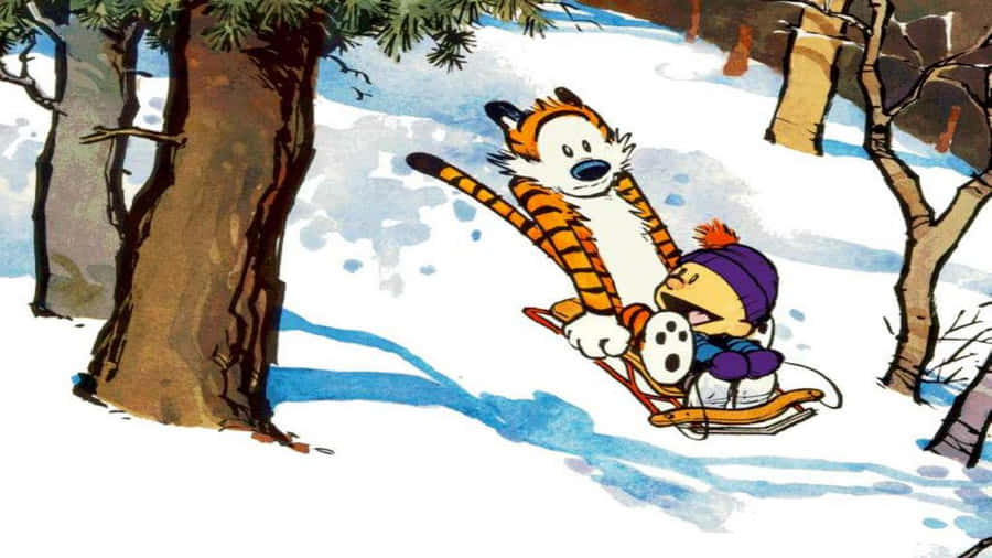 The Timeless Duo Of Calvin And Hobbes Enjoying A Leisurely Afternoon. Wallpaper