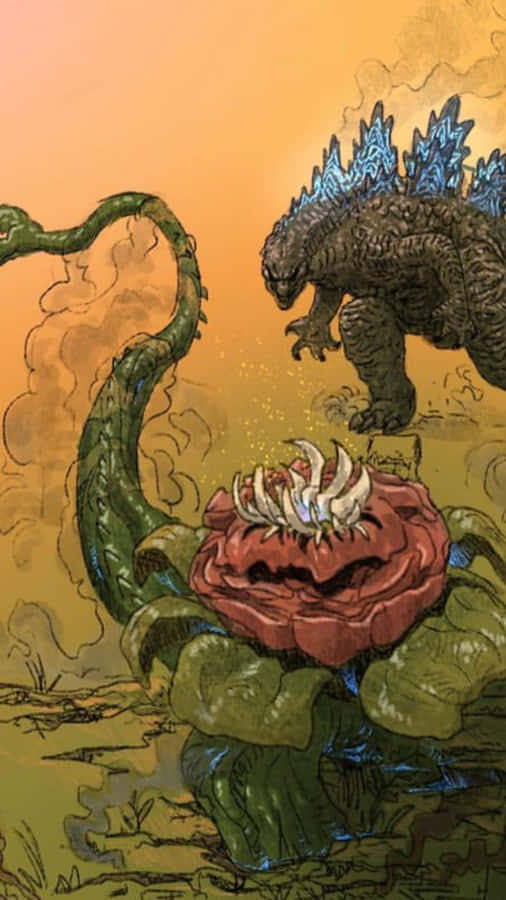 The Ultimate Battle: Godzilla Faces Off Against Biollante Wallpaper